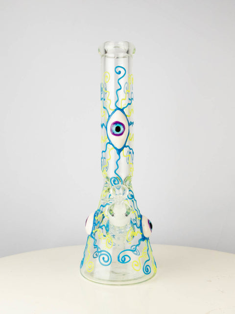 Water Pipe Beaker Three Eye 15 Blue Green